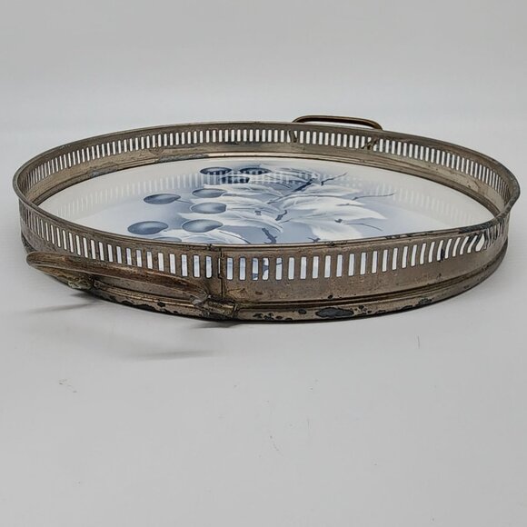 Serving Tray Set Round Platter Handles 6 Coasters Ceramic Tile Cherries Germany - Picture 12 of 12